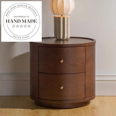 French Round Wooden 2-Drawer Modern Bedside Table Nightstand