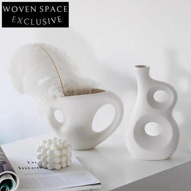 French Simple Unique Ceramic Small Flower Vase for Desk or Console