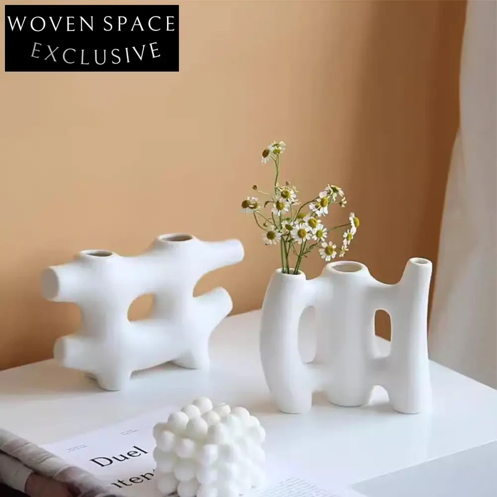 French Simple Unique Ceramic Small Flower Vase for Desk or Console