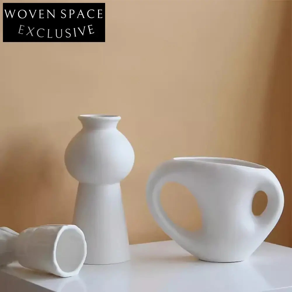 French Simple Unique Ceramic Small Flower Vase for Desk or Console