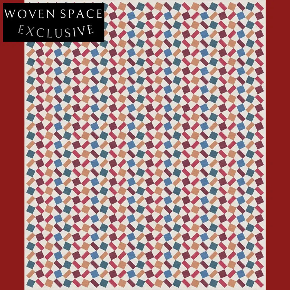 French Style Handmade Retro Geometric Carpet for Living Room Bedroom, 13mm Thick