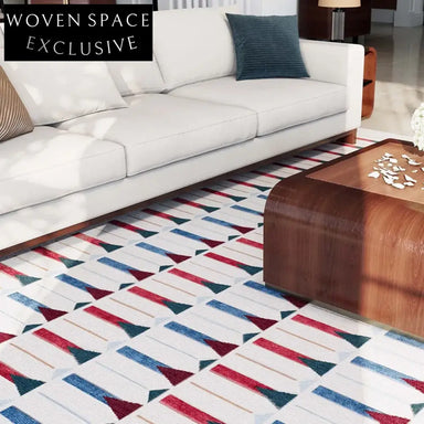 French Style Handmade Retro Geometric Carpet for Living Room Bedroom, 13mm Thick