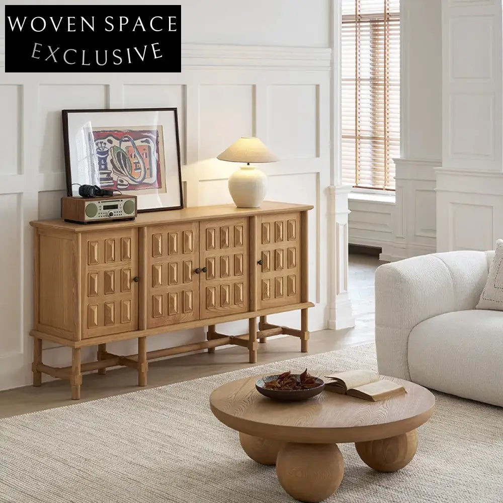 French Style Solid Ash Wood TV Stand Corner Storage Cabinet