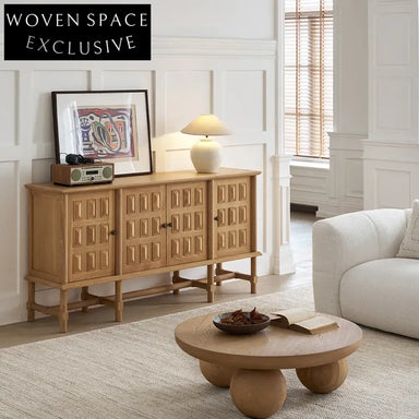 French Style Solid Ash Wood TV Stand Corner Storage Cabinet