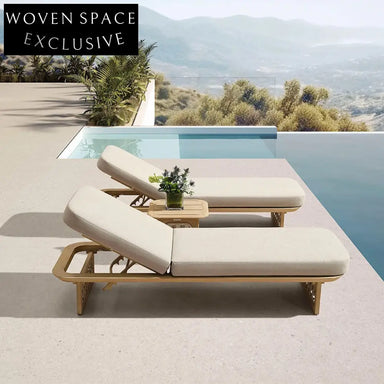 French Teak Wood Outdoor Adjustable Day Bed with Waterproof Cushion and Footrest Lounge