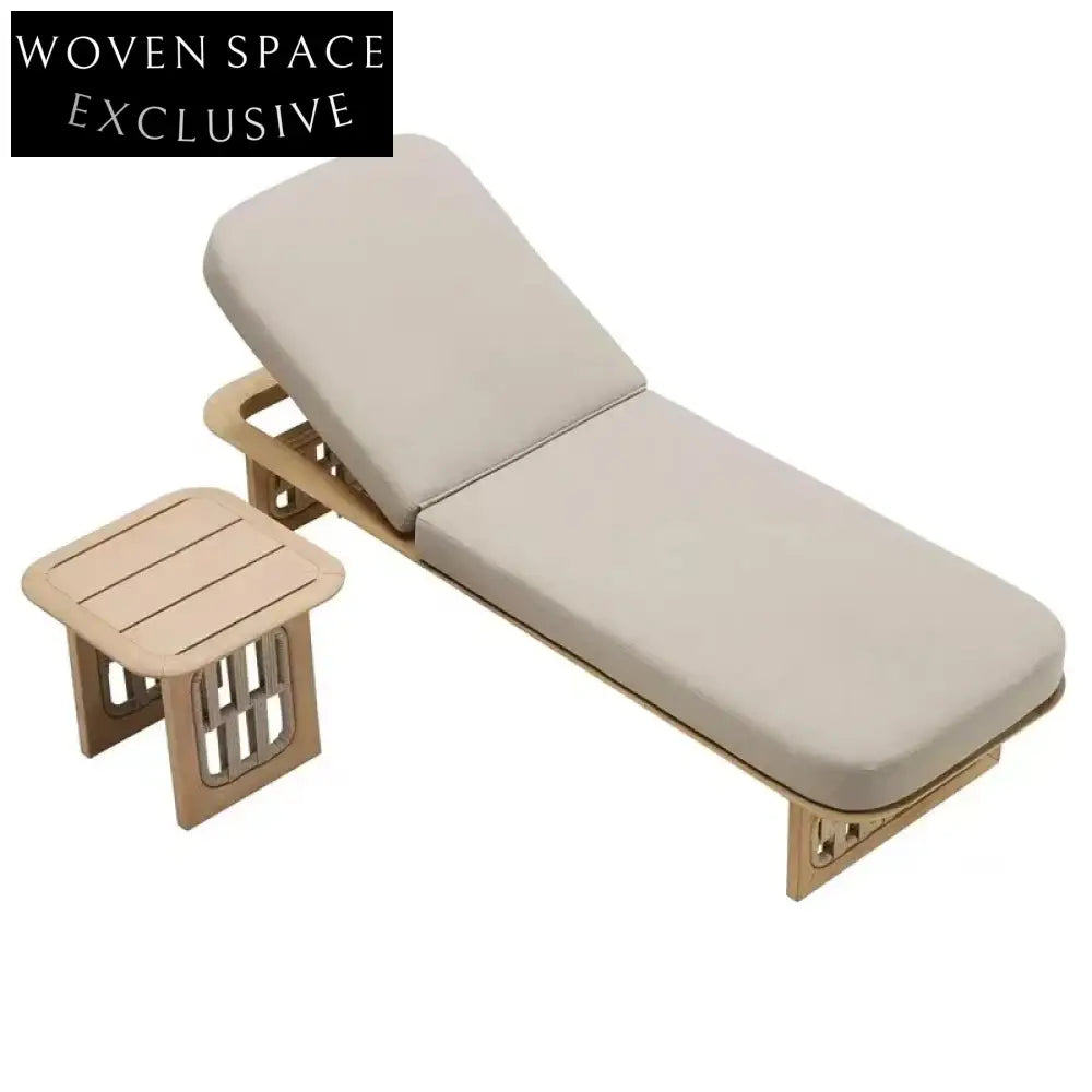 French Teak Wood Outdoor Adjustable Day Bed with Waterproof Cushion and Footrest Lounge