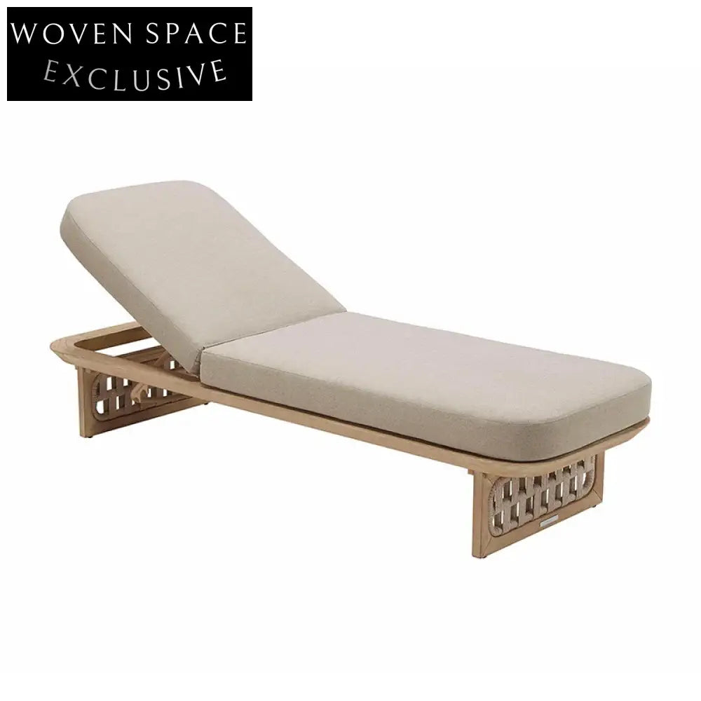 French Teak Wood Outdoor Adjustable Day Bed with Waterproof Cushion and Footrest Lounge