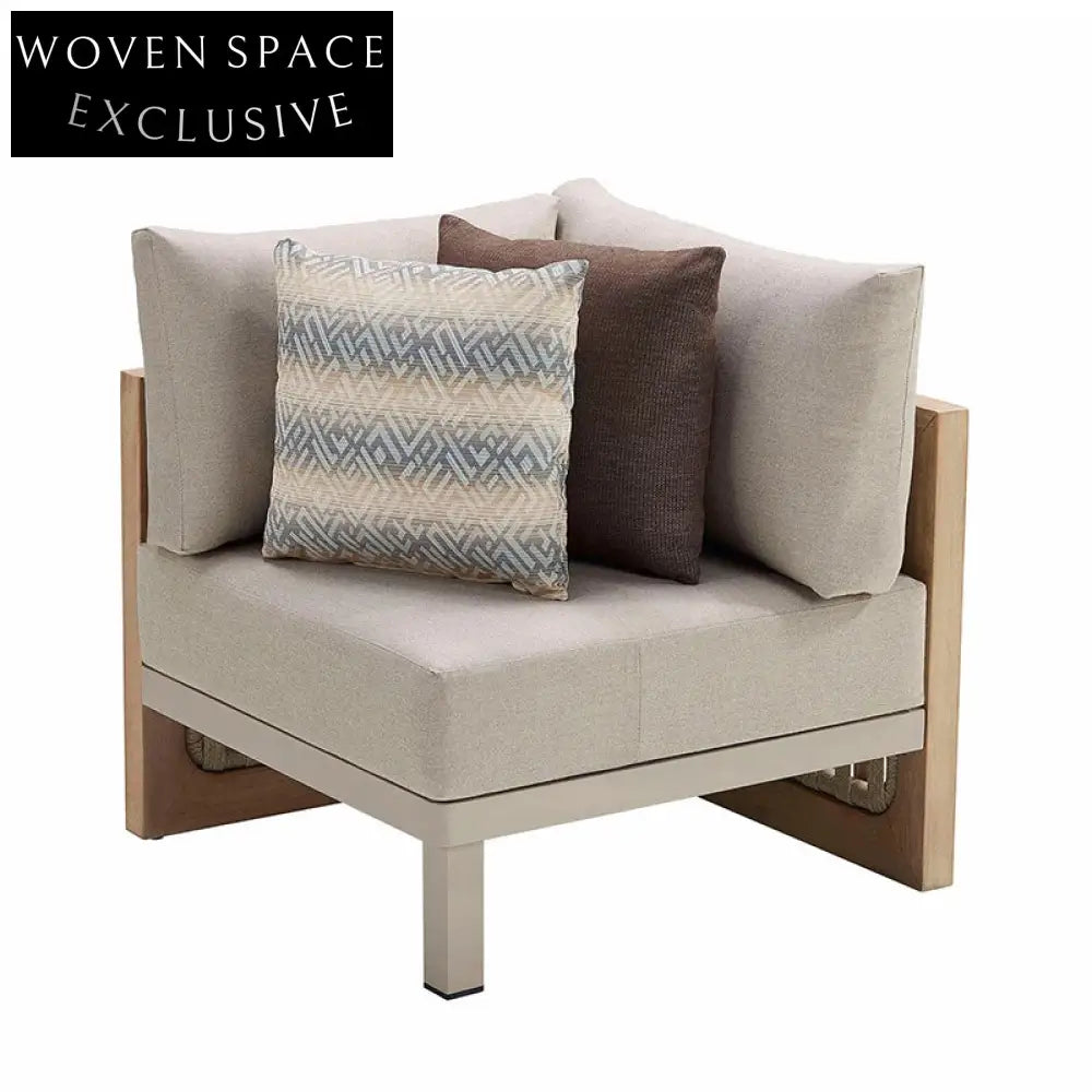 French Teak Wood Rattan Woven Armrest Modular Sectional Outdoor Sofa Set