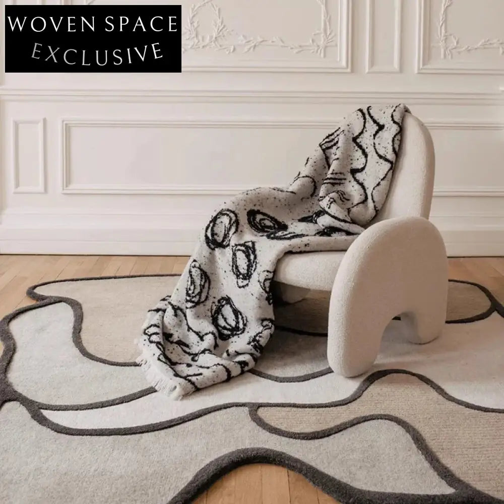 French Vintage Cream Handmade Modern Irregular Pattern Area Rug for Living Room