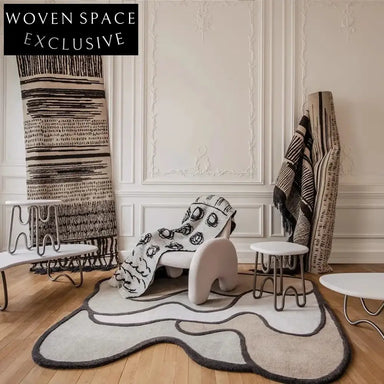 French Vintage Cream Handmade Modern Irregular Pattern Area Rug for Living Room