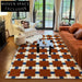 French Vintage Geometric Checkered Machine-Woven Raw Silk Area Rug