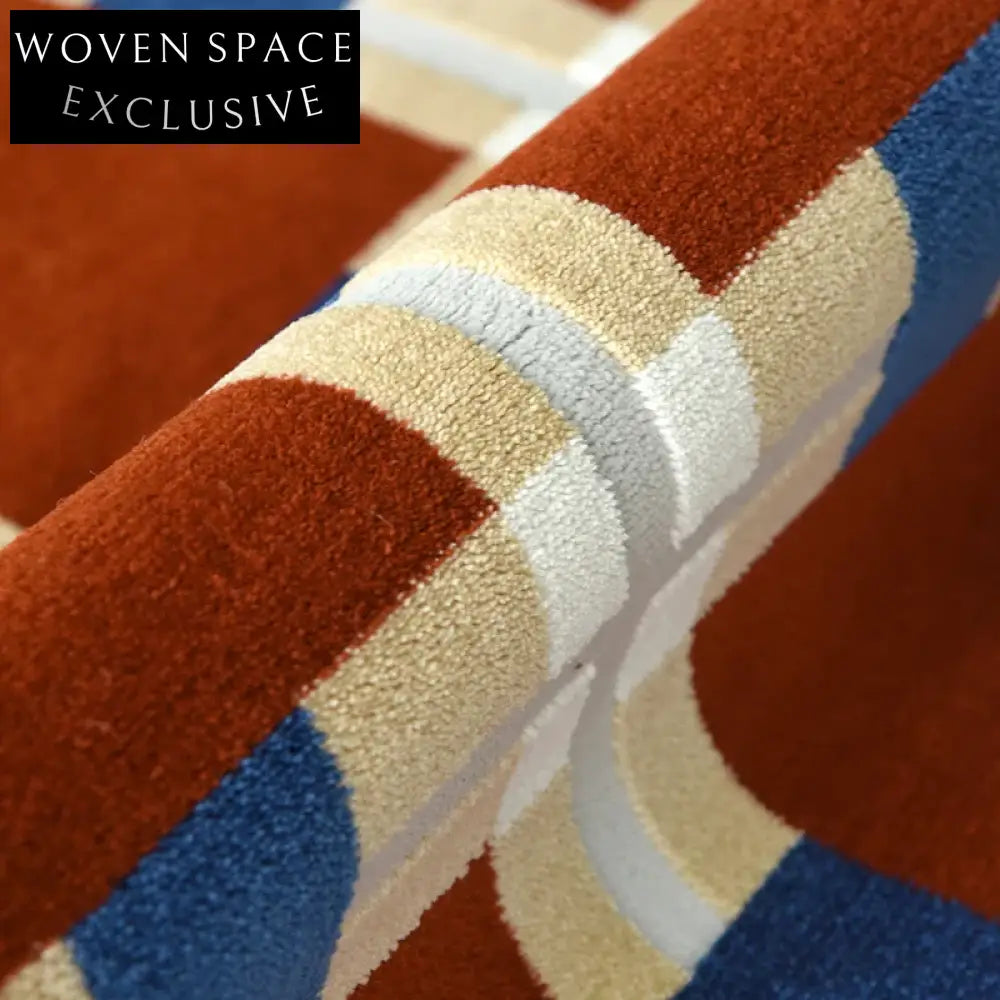 French Vintage Geometric Checkered Machine-Woven Raw Silk Area Rug