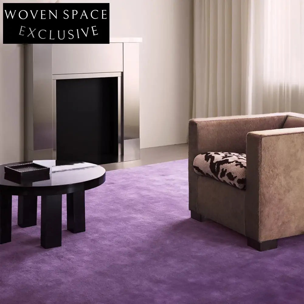 French Vintage High-End Luxury Purple Polyester Handmade Living Room Area Rug