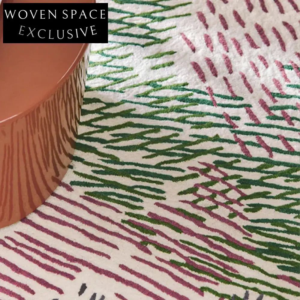 French Vintage Striped Wool Area Rug for Modern Minimalist Home Decor