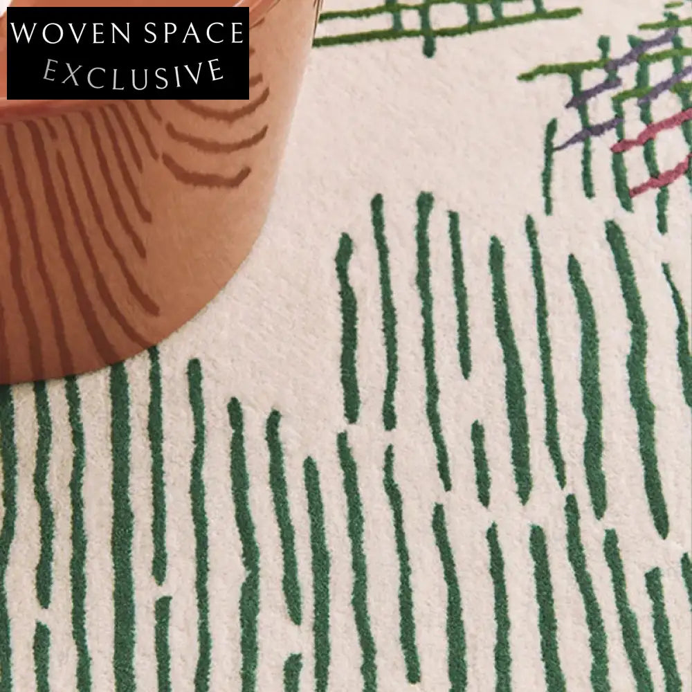 French Vintage Striped Wool Area Rug for Modern Minimalist Home Decor