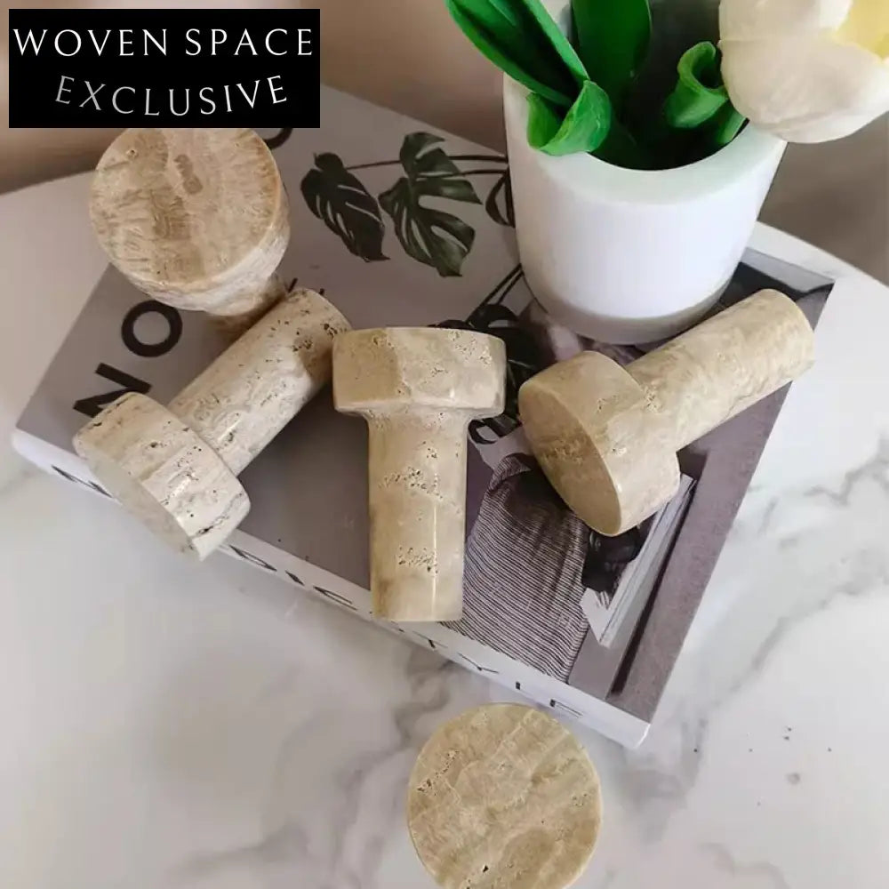 French Wabi-sabi Beige Travertine Wall Hook - Elegant Natural Stone Hanger