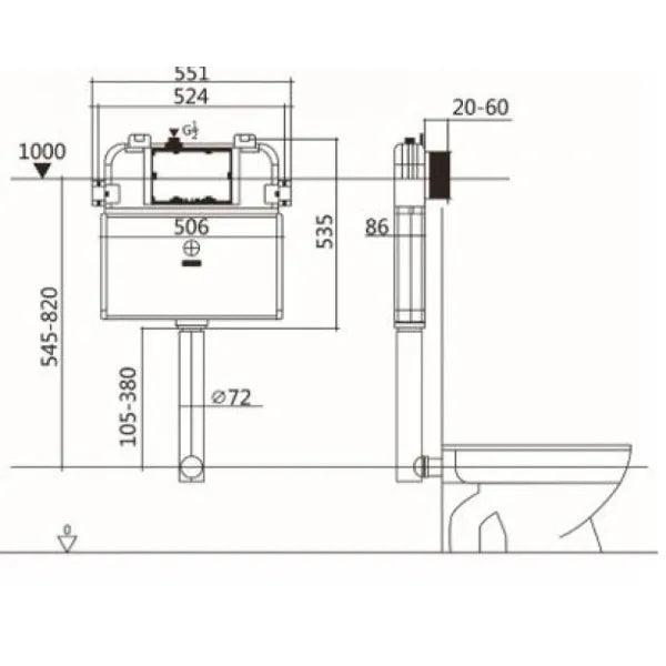 R&T Frameless Inwall Concealed Cistern for Wall Floor Toilet Pan