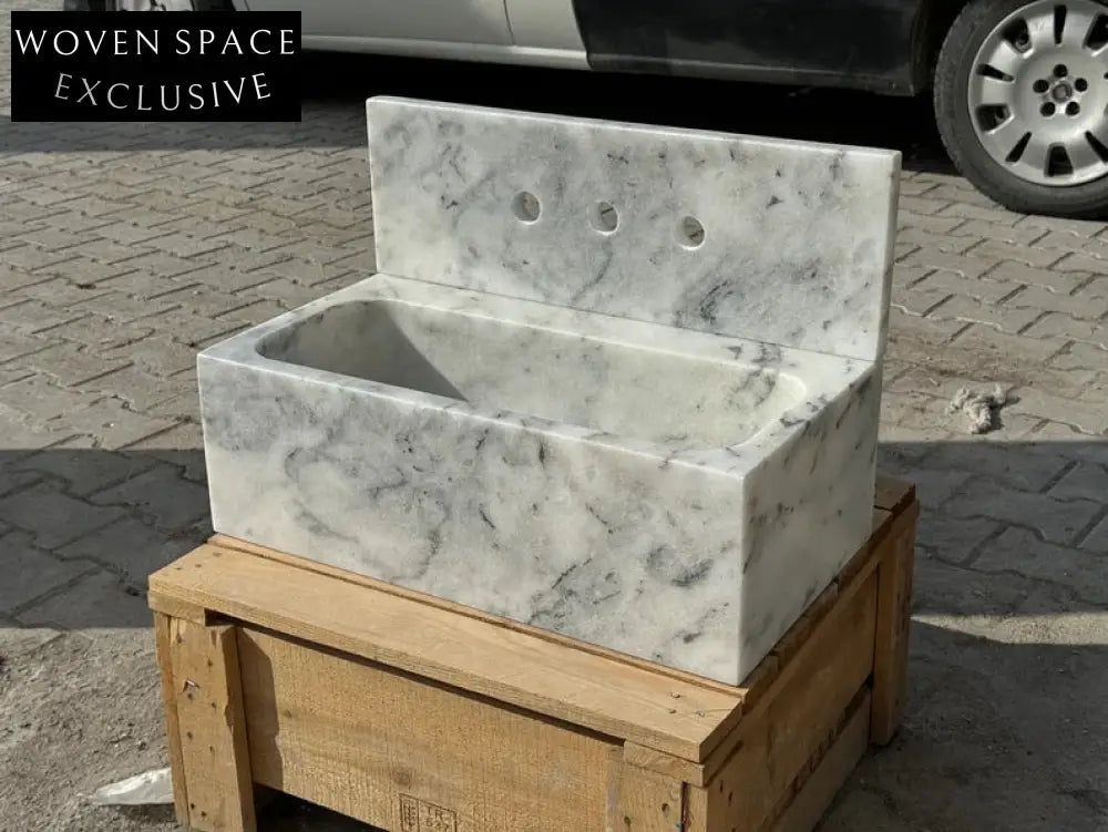 Gauthier Carrara Ribbed Backsplash Marble Sink