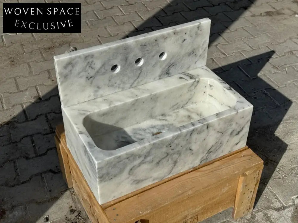 Gauthier Carrara Ribbed Backsplash Marble Sink