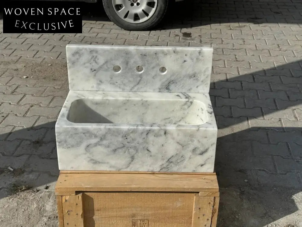 Gauthier Carrara Ribbed Backsplash Marble Sink