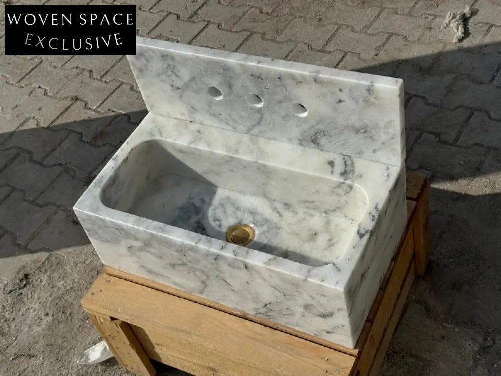 Gauthier Carrara Ribbed Backsplash Marble Sink