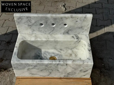 Gauthier Carrara Ribbed Backsplash Marble Sink