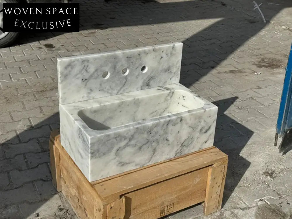 Gauthier Carrara Ribbed Backsplash Marble Sink