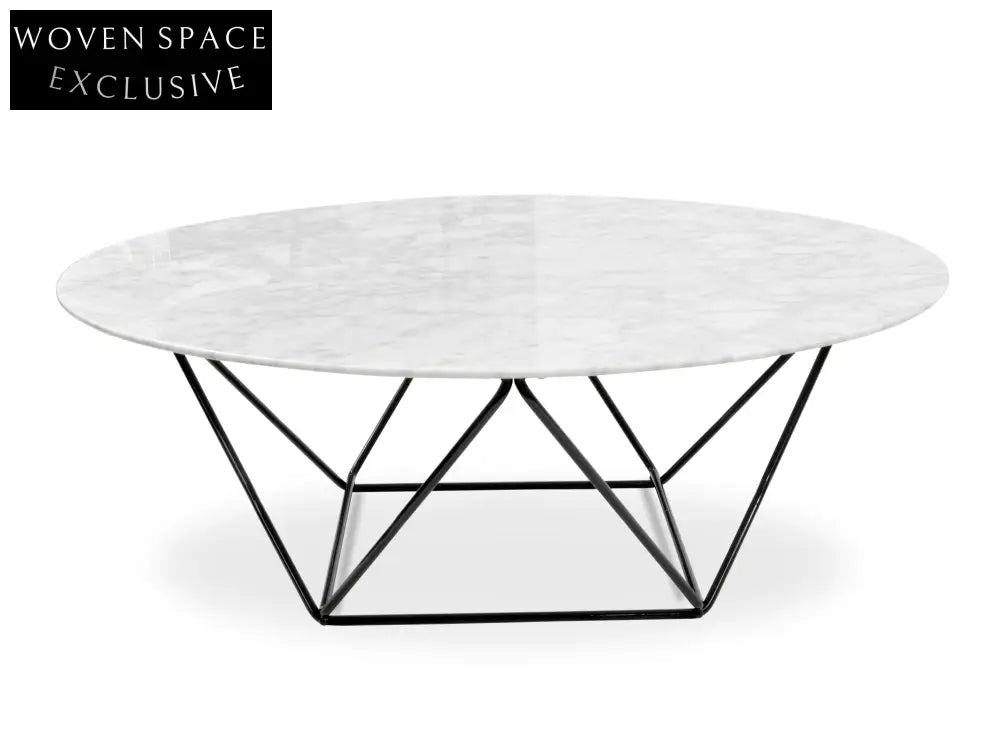 Geo 100cm Round Marble Coffee Table With Black Base Coffee Tables