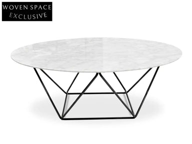 Geo 100cm Round Marble Coffee Table With Black Base Coffee Tables