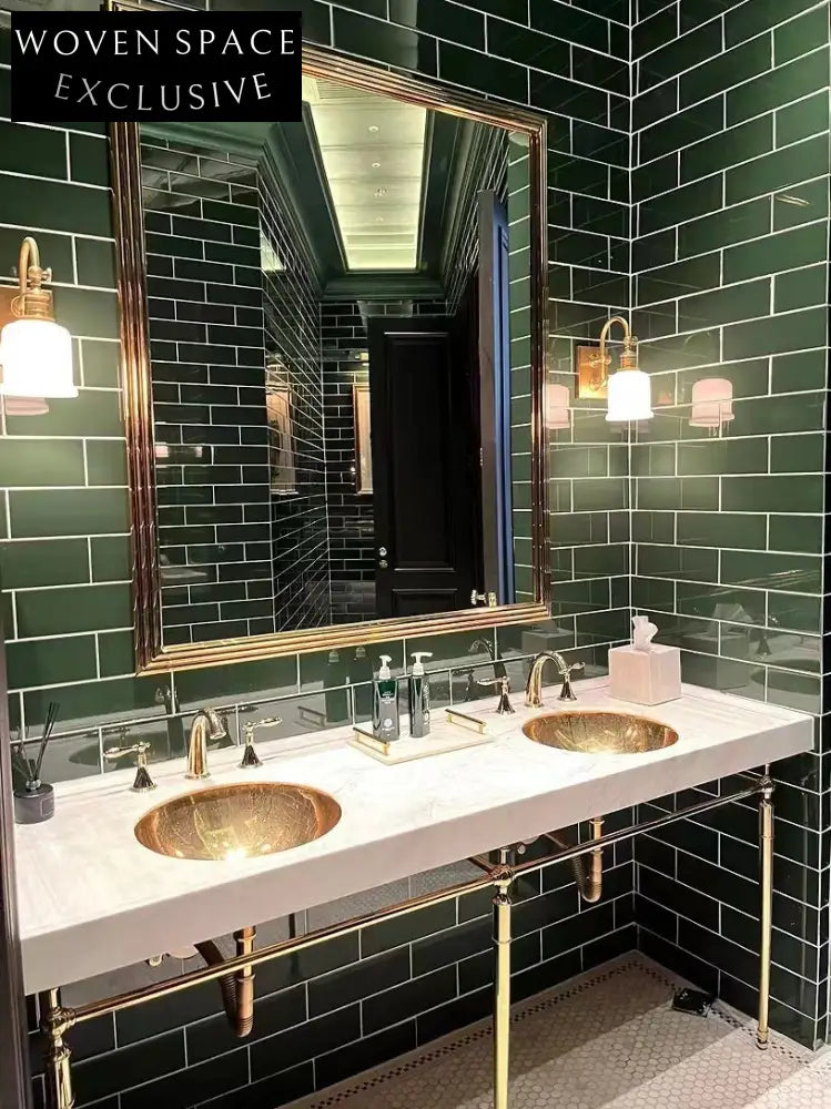 Ginevra Marble Basin Gold-Plated Copper Bracket Retro Multi-Layer Design Jazz White with Double Copper Basin