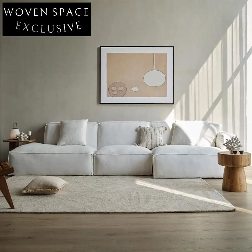 Gioia White Fabric Tofu Block Style Sofa Black Combination 2: Left + Right