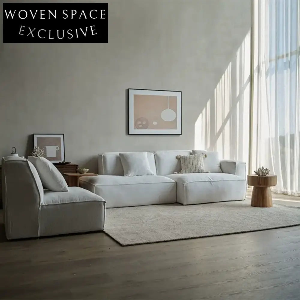 Gioia White Fabric Tofu Block Style Sofa Black Combination 2: Left + Right