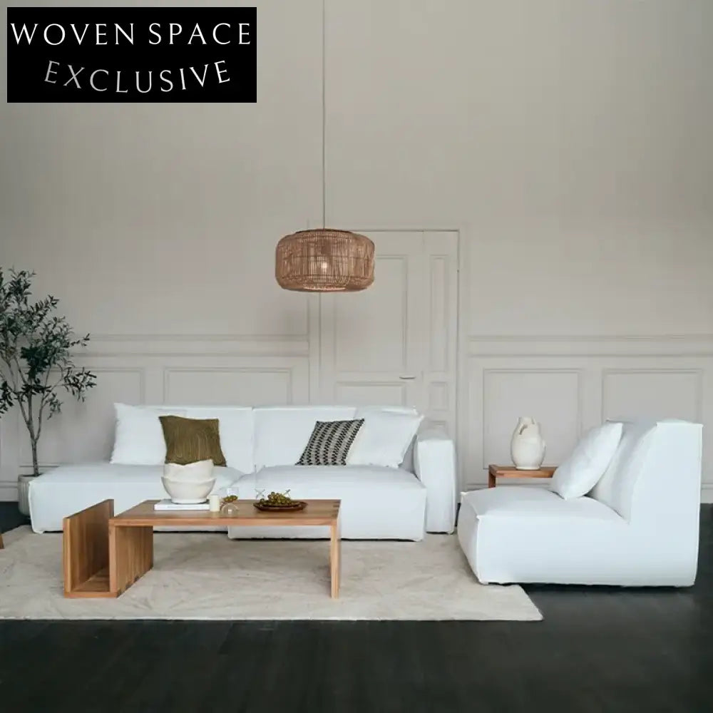 Gioia White Fabric Tofu Block Style Sofa Black Combination 2: Left + Right