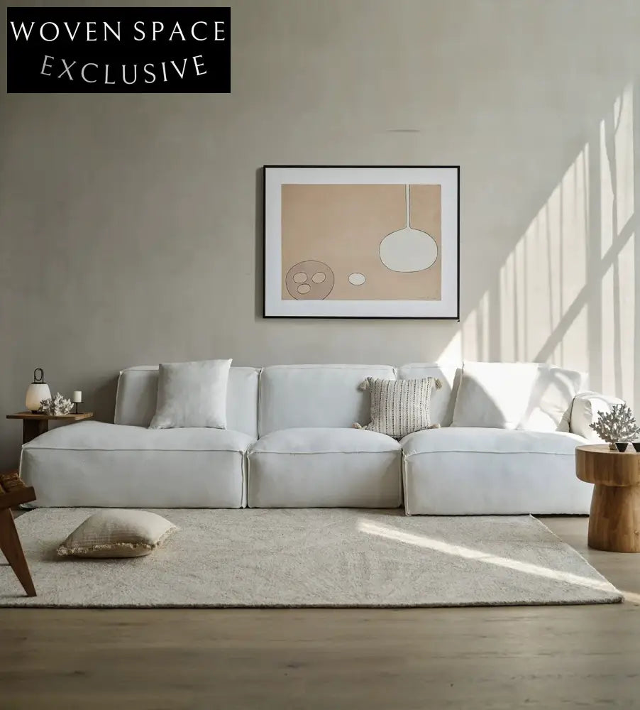 Gioia White Fabric Tofu Block Style Sofa Black Combination 2: Left + Right