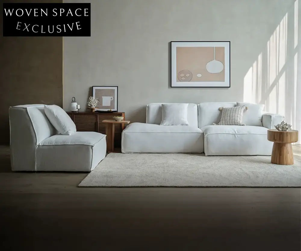 Gioia White Fabric Tofu Block Style Sofa Black Combination 2: Left + Right