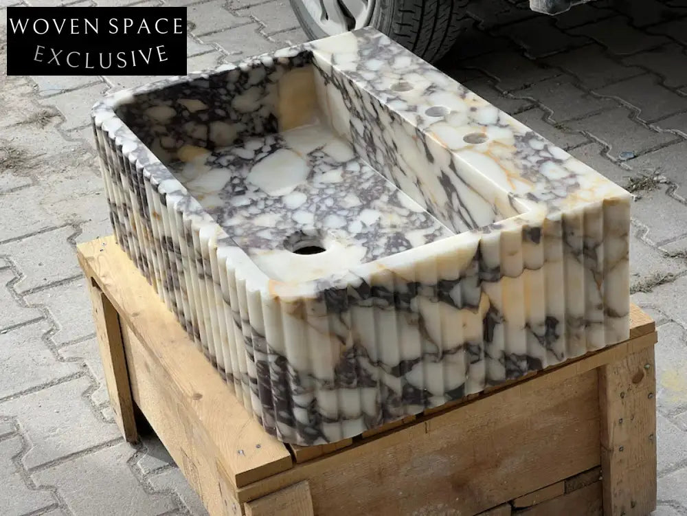 Giovanni Viola Marble Sink Ribbed Sides Trendy Bathroom Vanity