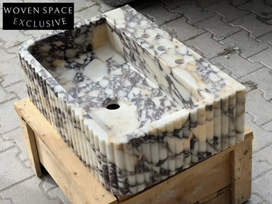 Giovanni Viola Marble Sink Ribbed Sides Trendy Bathroom Vanity