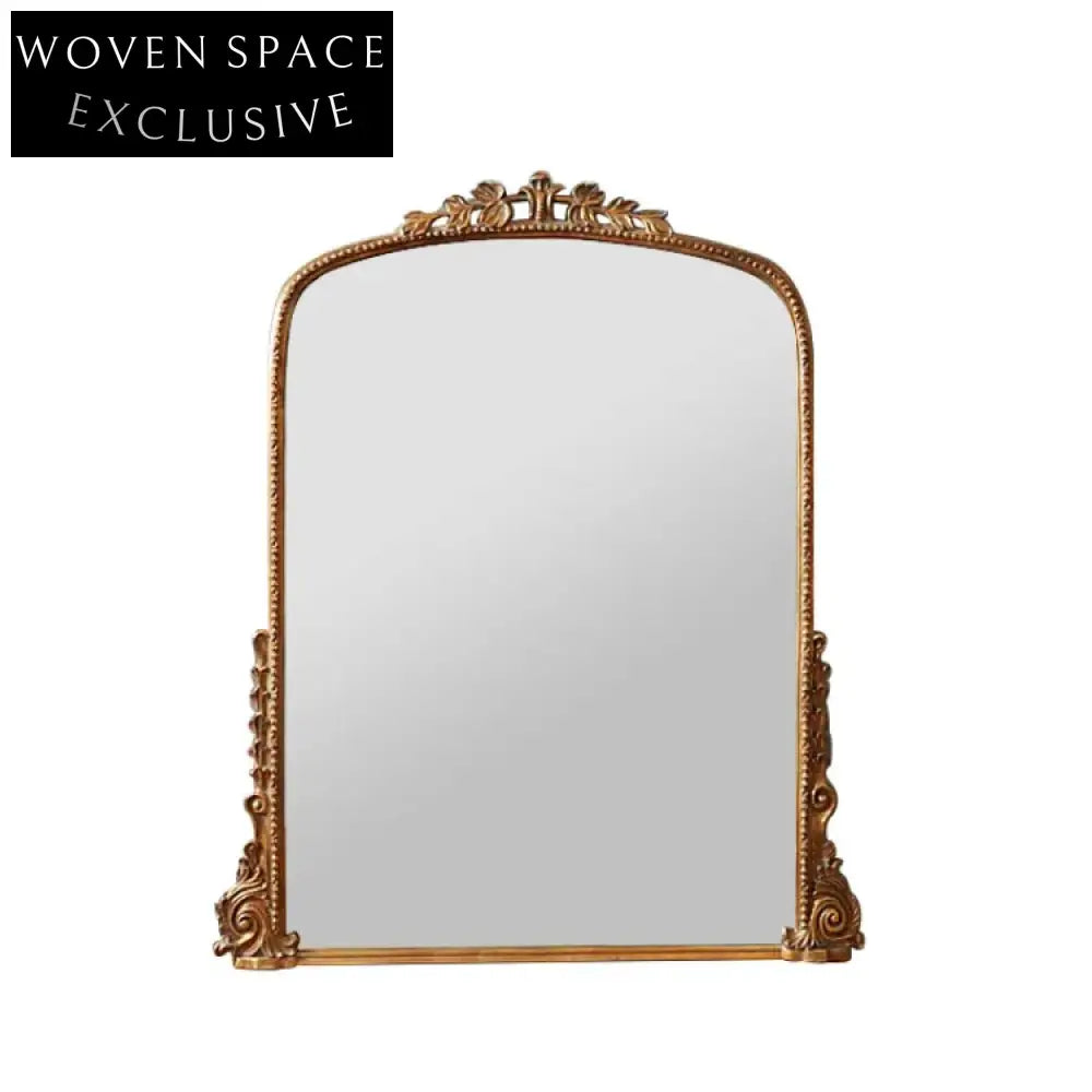 Golden European Wooden Hallway Mirror - Square Luxury Decorative Mirror