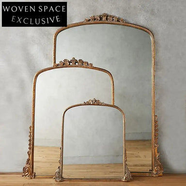 Golden European Wooden Hallway Mirror - Square Luxury Decorative Mirror