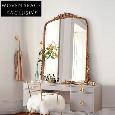 Golden European Wooden Hallway Mirror - Square Luxury Decorative Mirror