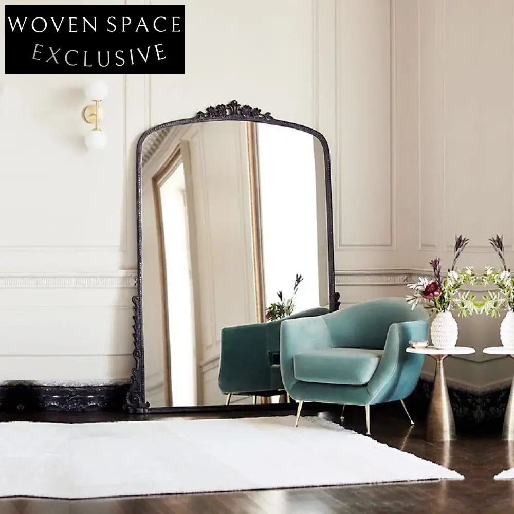 Golden European Wooden Hallway Mirror - Square Luxury Decorative Mirror