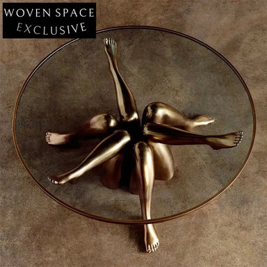 Golden Luxury Glass Top Coffee Table for Living Rooms, Modern Artistic Centerpiece