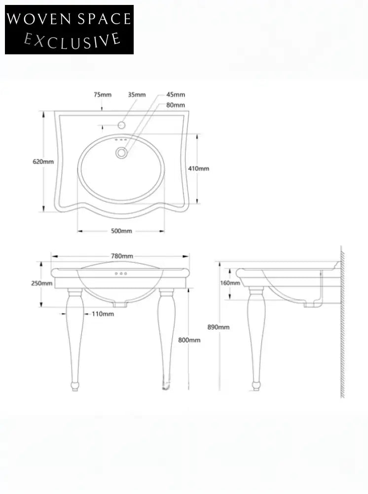 Graziana Butterfly Ceramic Washbasin with Wood Column Stand