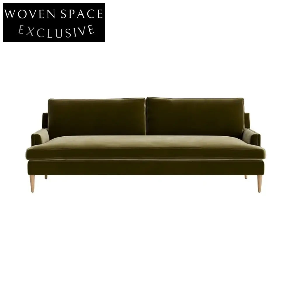 Modern Green Velvet 3-Seater Sofa Couch - Premium Living Room Furniture
