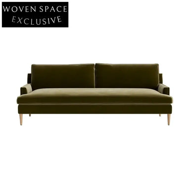 Modern Green Velvet 3-Seater Sofa Couch - Premium Living Room Furniture