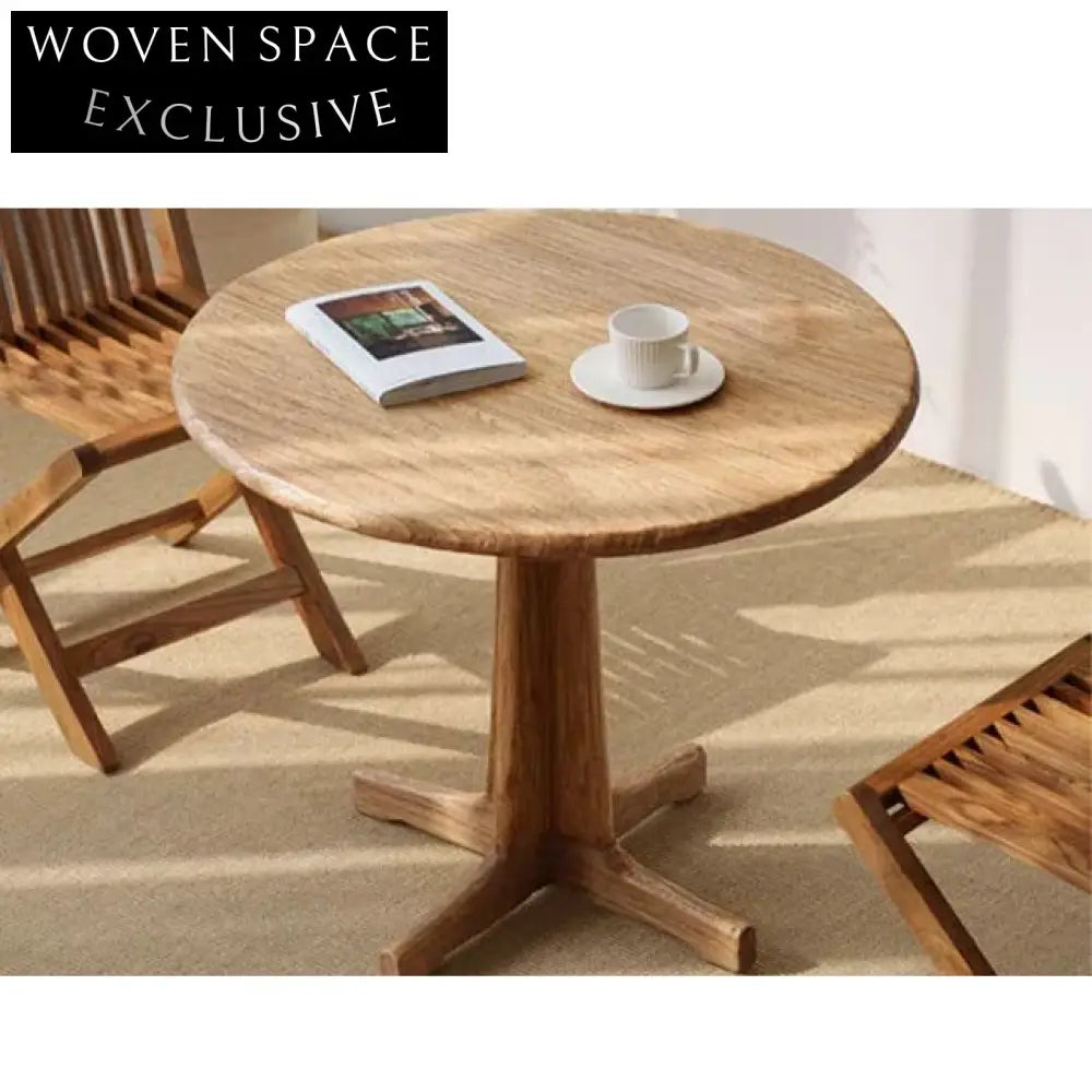 Handcrafted Antique Solid Elm Wood Round Pedestal Dining Table