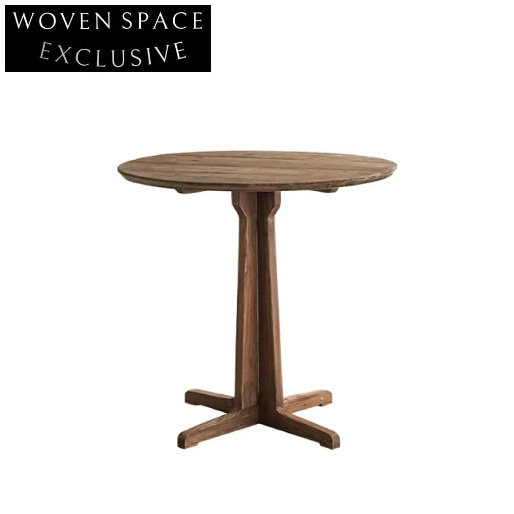 Handcrafted Antique Solid Elm Wood Round Pedestal Dining Table