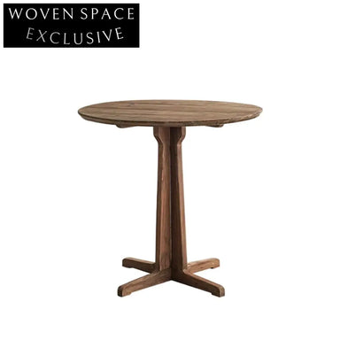 Handcrafted Antique Solid Elm Wood Round Pedestal Dining Table