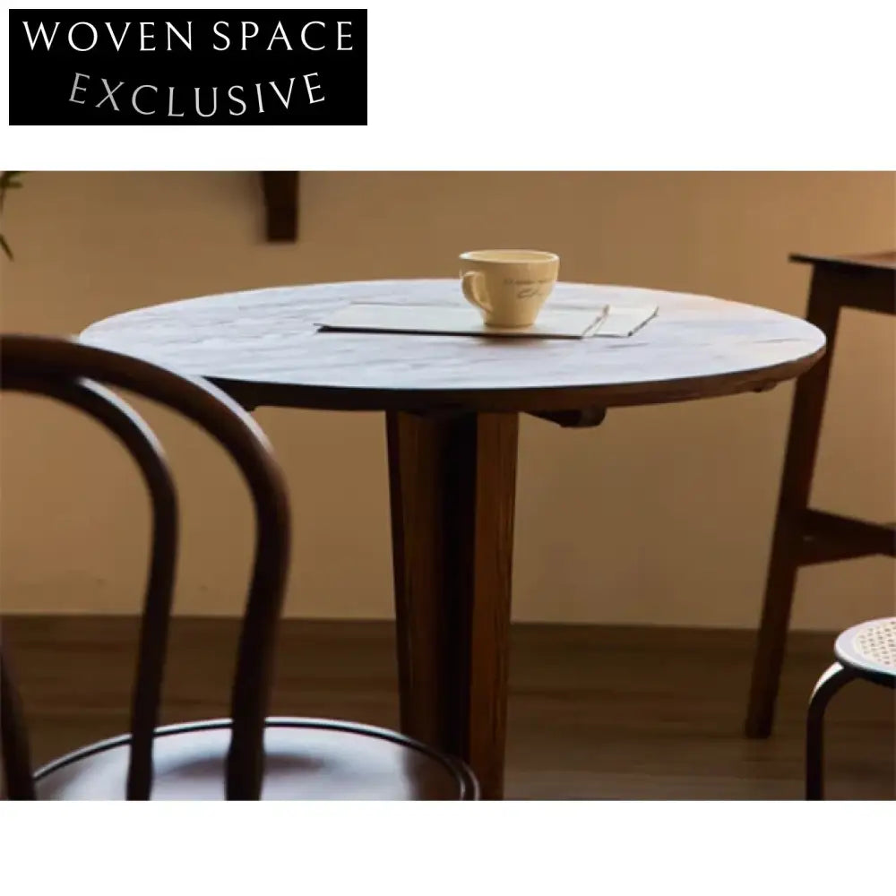 Handcrafted Antique Solid Elm Wood Round Pedestal Dining Table