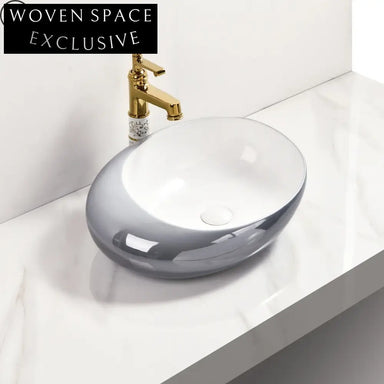 Handcrafted Electroplated Ceramic Round Blue Gold Vanity Art Basin Sink